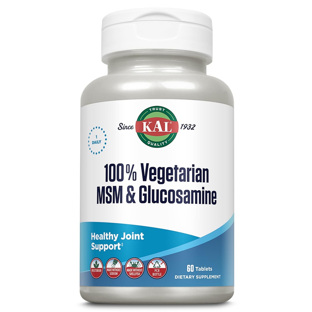 KAL 100% Vegetarian HSH & Glucosamina - Apoio Conjunto saudável - Vegan Glucosamina e MSM Suplemento - Made Without Shellfish - Lab verified - 60-Day Garantia - 60 Servings, 60 Tablets