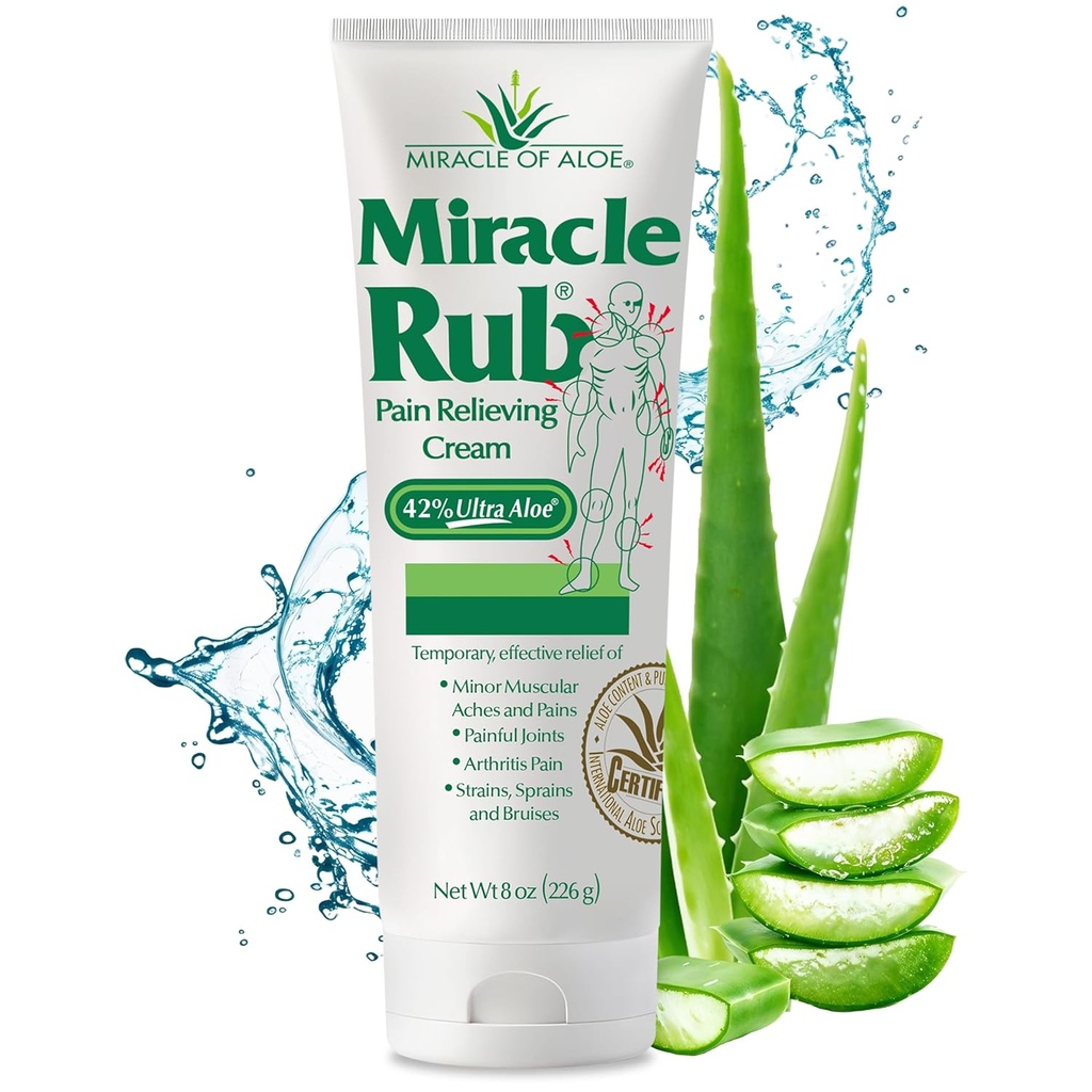Miracle of Aloe Miracle Rub Pain Aliviando Creme 8 onças, rápido e eficaz alívio para artrite, músculo, e dor articular - Fórmula UltraAloe força máxima, analgésico tópico