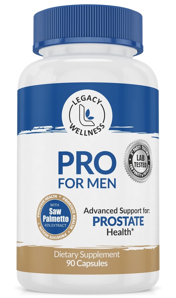 PRO Prostate Suplementos de saúde para homens com serra Palmetto, Beta Sitosterol + Suporta urinação saudável e fluxo, Reduz Urges e passeios de banheiro para que você possa dormir bem + bloqueador DHT, 90 cápsulas