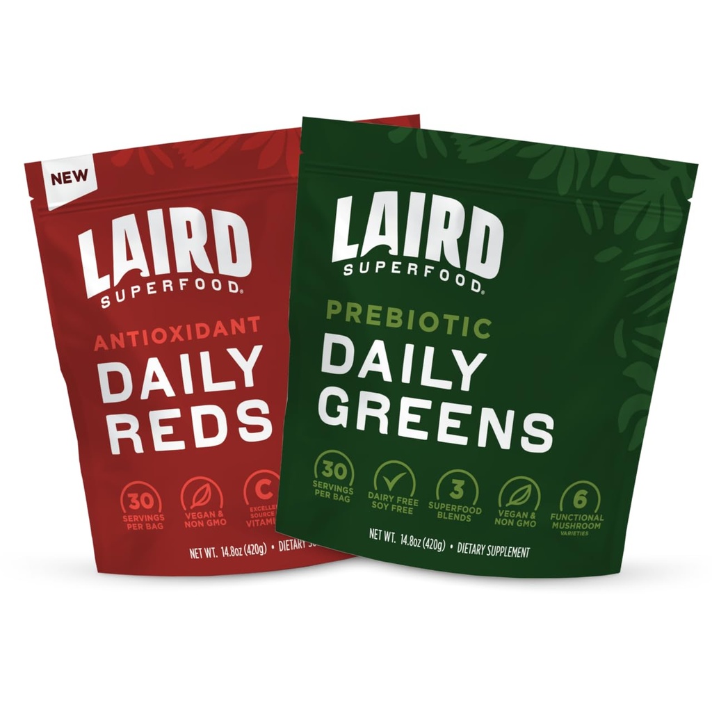 Laird Superfood Reds & Greens Bundle, Prebióticos Verdes Diários e Antioxident Vermelhos Diários Pó, 14.8 onças