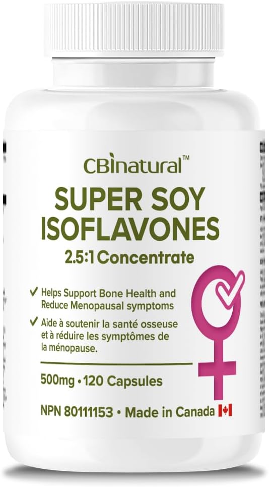 Soy Isoflavonas 2.5:1 Extrair 500mg (1250 mg equivalente), Suporta Wellness da mulher, 120 cápsulas Vegan, Fornecimento de 4 meses, Não-GMO, Sem glúten