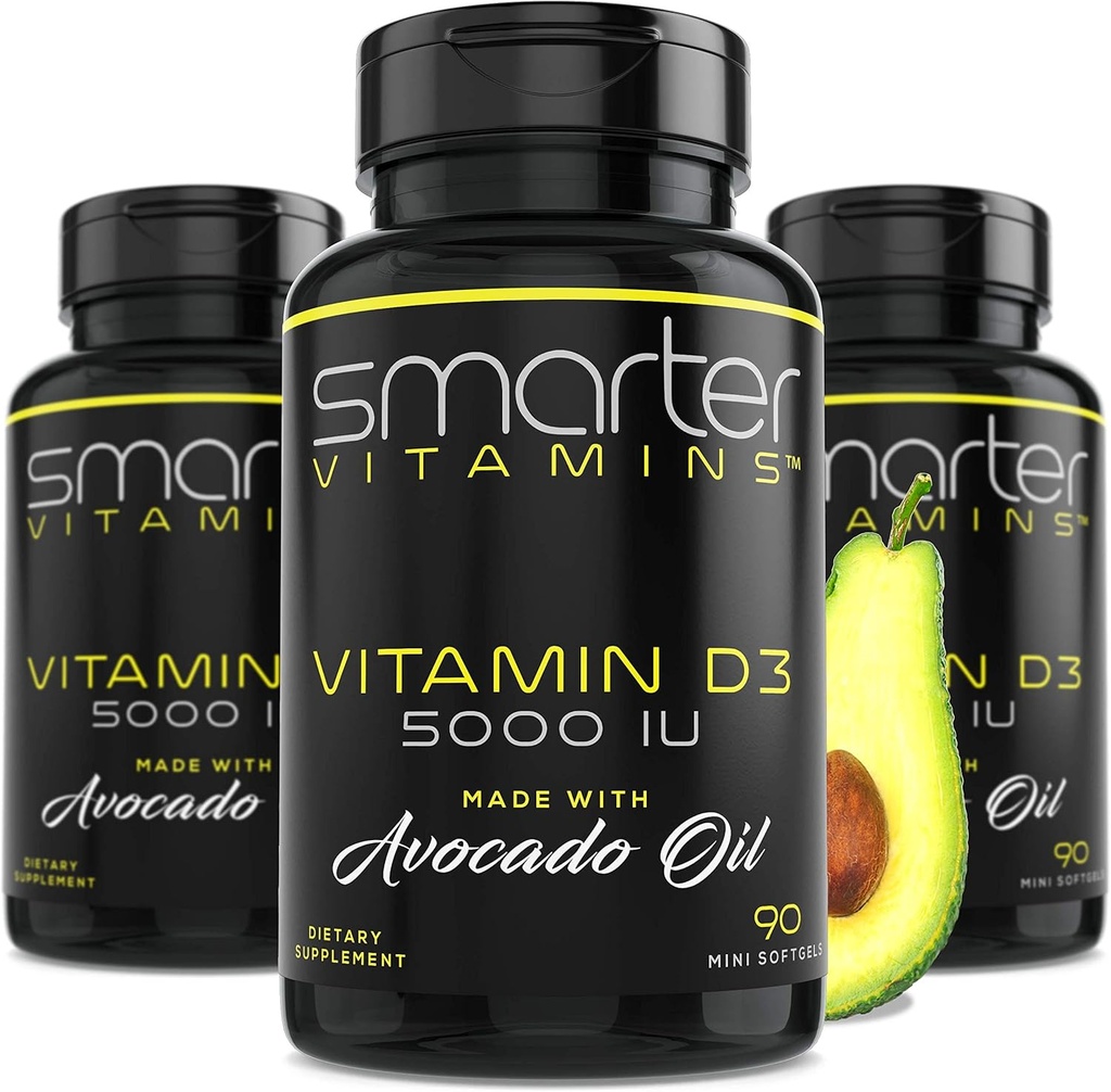 (3 Pack) Vitamina D3 5000 UI mais inteligente em óleo de abacate 125mcg 270 Mini Softgels