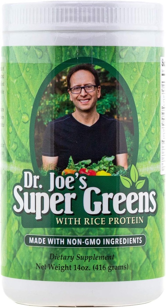 Super Verdes do Dr. Joe - Vegan, Verde, Superalimento em pó com proteína de arroz