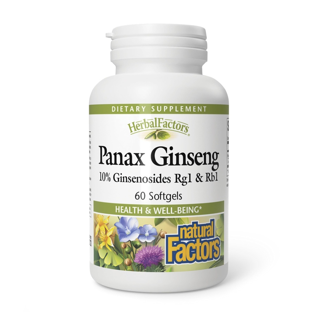 HerbalFactors by Natural Factors, Panax Ginseng, Promove resistência ao estresse diário e um bem-estar saudável, 60 softgels (60 porções)