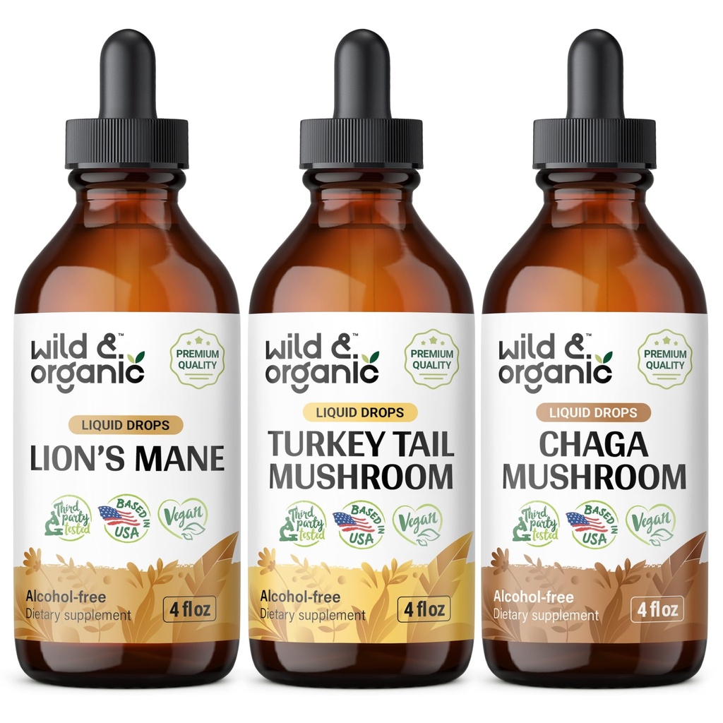 Manjericão de Leão Selvagem e Orgânico, Turkey Tail & Chaga Mushroom Tinturas