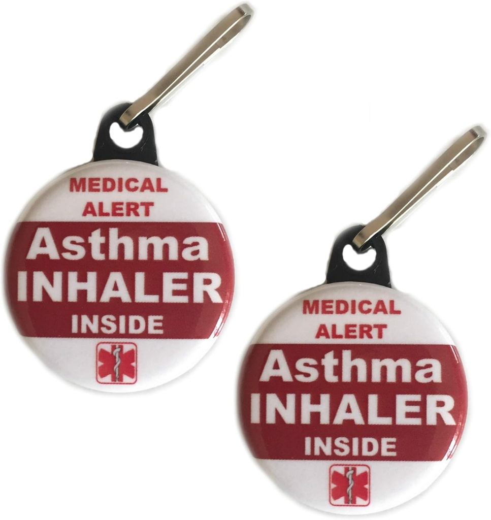 Asma inalador dentro saco etiqueta médico alerta Zipper puxar conjunto 2pcs