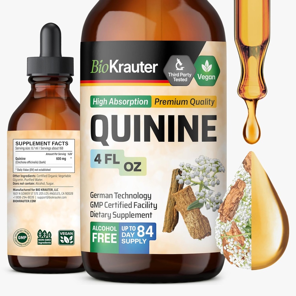 BIO KRAUTER Quinino para Cães de Perna Tintura - Extrato de Bark Cinchona - Vegan Quinine Líquido - Álcool & Açúcar Extrato Livre 4 Fl.Oz.