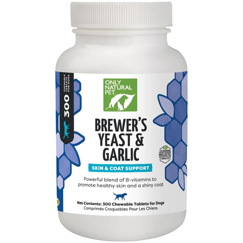Apenas Natural Pet Brewer's Yeast & Alho Mastigables - All-Natural Flea & Tick Prevention for Dogs - Fortificado com vitaminas B - Promove pele saudável & casaco - 300 Count Tablet