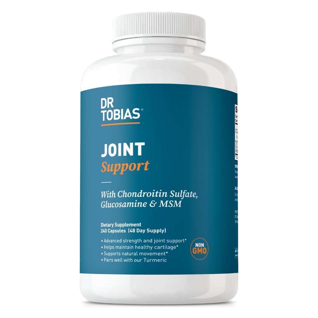 Dr. Tobias Suplemento de Suporte Conjunto com Glucosamina Condroitina HSH, Suporta Tecido Conectivo, Função & Flexibilidade, Suplementos Conjuntos de Força Extra para Homens e Mulheres, 240 Cápsulas