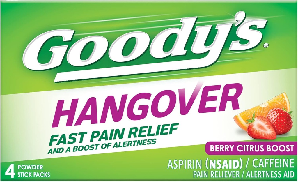 Pós de ressaca de Goody, alívio rápido da dor e aumento da alerta Berry Citrus, 4 quilates (Pack of 1)