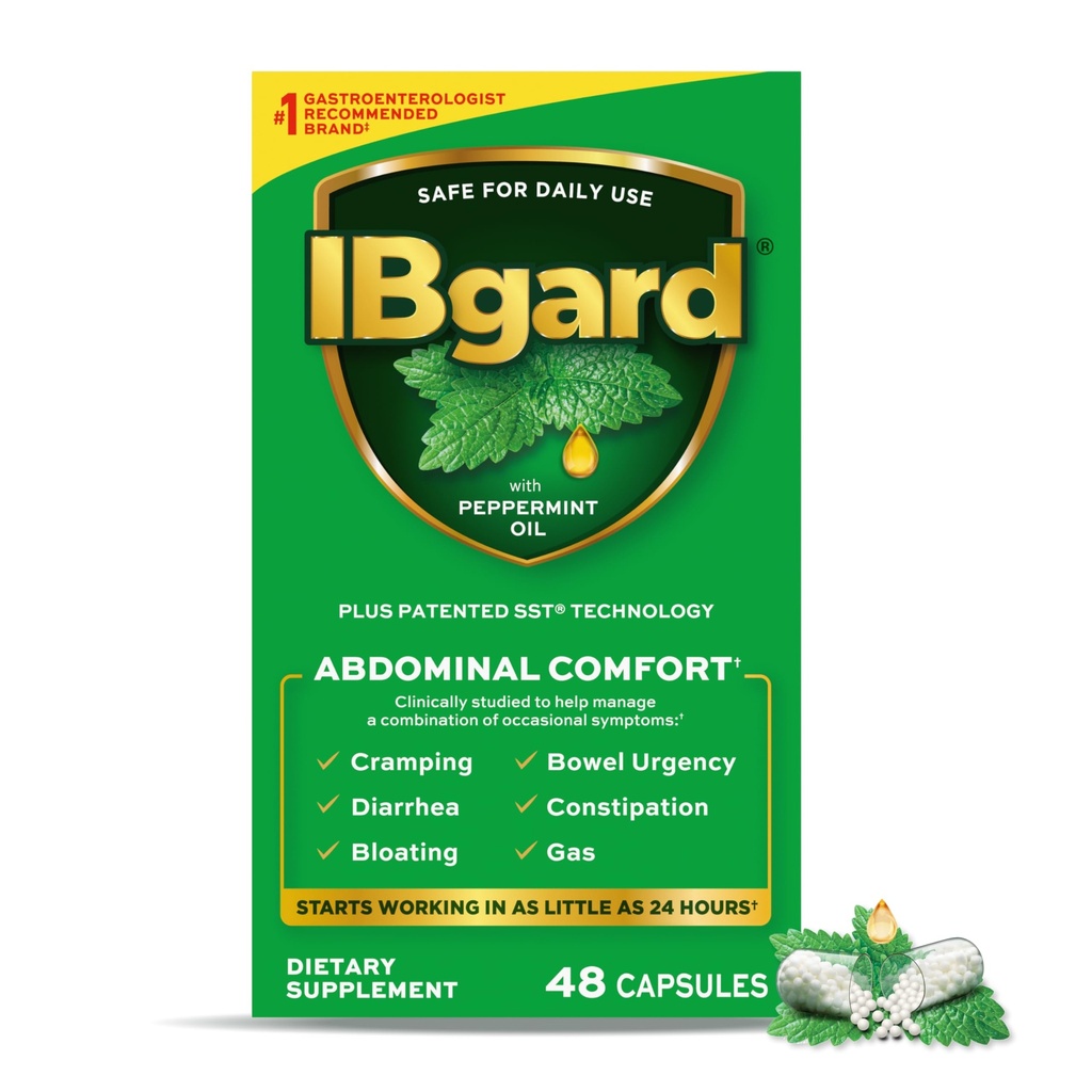 IBgard Gut Health Supplement, Peppermint Oil Cápsulas para Conforto Abdominal, 48 Cápsulas