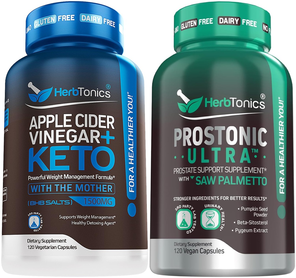 Herbtonics Apple Cider Vinagre Cápsulas Plus Keto BHB □ Burner de gordura e perda de peso Suplemento para Mulheres e Homens - Suplemento de suporte de próstata para a saúde dos homens