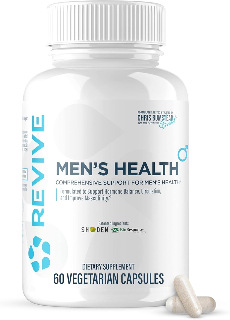 Revive MD DIM Suplemento para Homens – Suporta Equilíbrio Hormônio, Saúde Sexual e Próstata Masculino – Níveis saudáveis de testosterona e estrogênio com Ashwagandha & Chá Verde (60 Cápsulas Vegetarianas, 30 Servings)