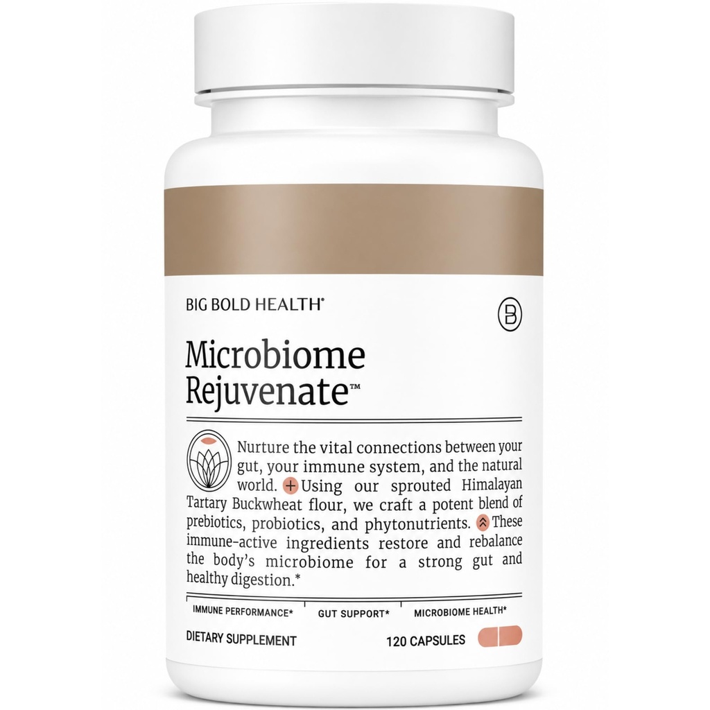 BIG BOLD SAÚDE Microbiome Rejuvenesce Prebiótico + Suplemento Probiótico para Gut Health & Imune System Support - com Imune-Active Himalayan Tartary Buckwheat - Gluten-Free (120 Cápsulas Vegetarianas)