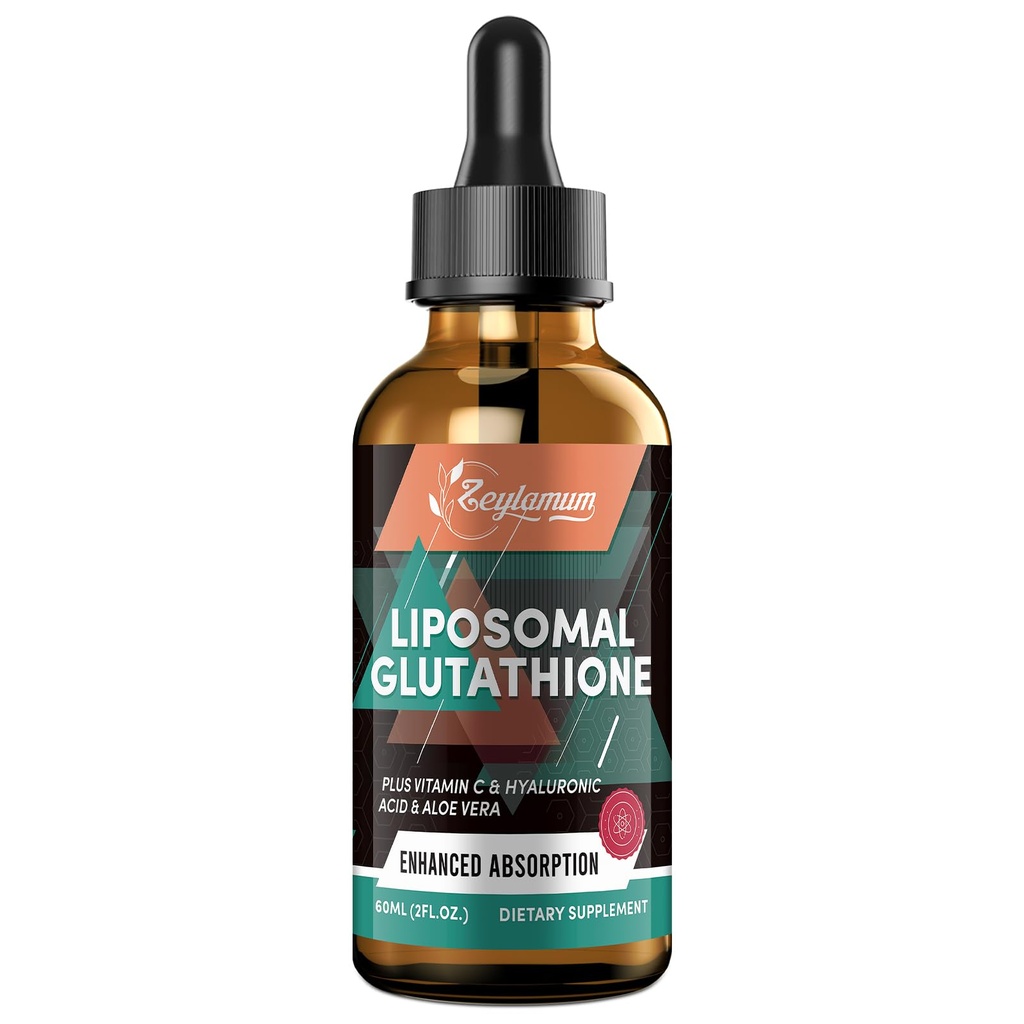 2000MG Gotas líquidas lipossómicas de Glutationa, Absorção Ultra Alta, Destoxificação Natural, Sistema Imune e Suprot de Pele*, L-Glutationa, Vitamina C e Ácido Hialurônico, Cápsulas Alternativas, 2,02 OZ