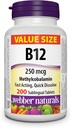 Webber Naturals Vitamina B12 250 mcg Metilcobalamina, 200 Comprimidos Sublinguais