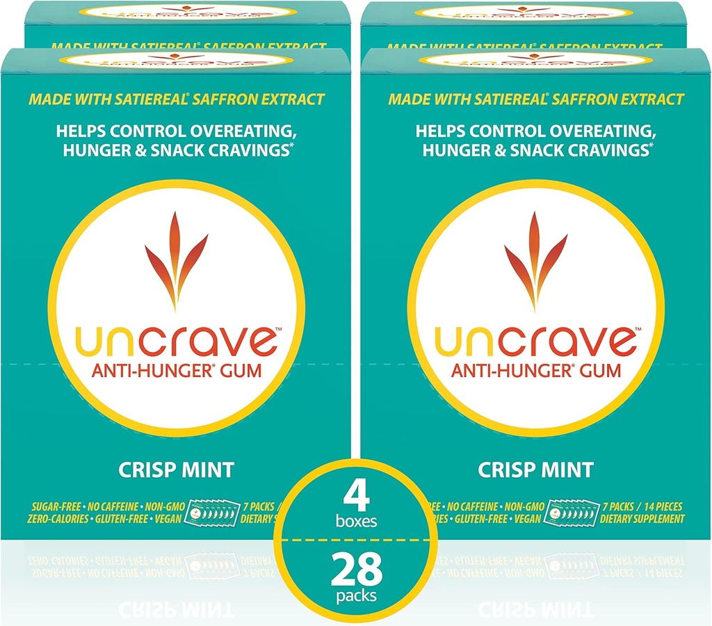 UnCrave Gum - Infundido com extrato de açafrão 100% puro – desejos de controle - melhorar o humor - saúde da visão – hortelã Crisp (56 peças)