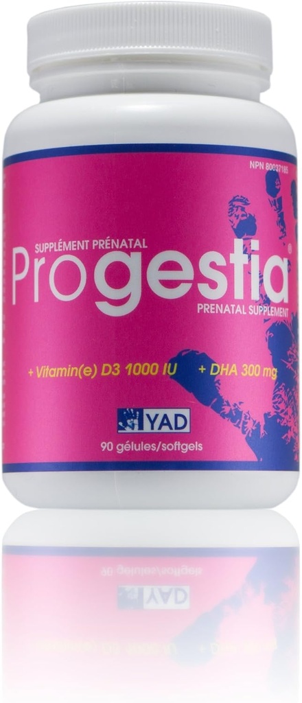 Progestia Vitaminas Pré-Natais para Mulheres com Ácidos Gordos Ómega-3 EPA, DHA, Ácido Fólico, Ferro, Vitaminas e Nutrientes para Pré Durante, e Pós Gravidez (90 Comprimidos 3 Mês de Fornecimento).