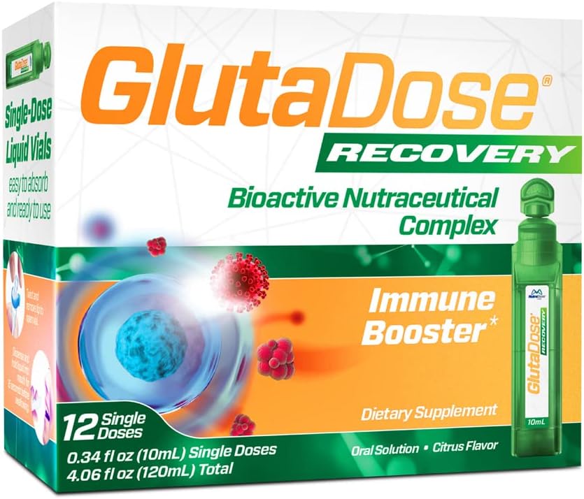 GlutaDose Recuperação Immunity Supplement - Vitaminas Líquidas Imune Support for Kids & Adults, Cold & Flu Care Package (Glutationa Astragalus Echinacea Acerola) Imune Booster for Women Men - 12 frascos