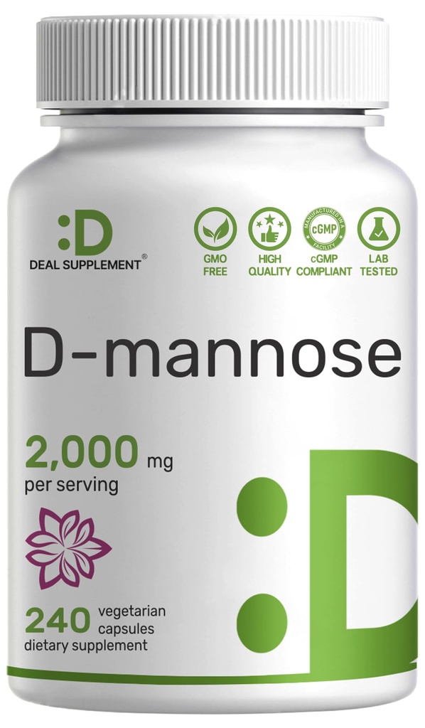 DEAL SUPLEMENT D Mannose 500mg Cápsulas (2.000mg por serviço), 240 comprimidos vegetarianos – Forma água-soluble de ação rápida – Força extra Trato urinário (UTI) Apoio à saúde – Não-GMO, Vegan Friendly