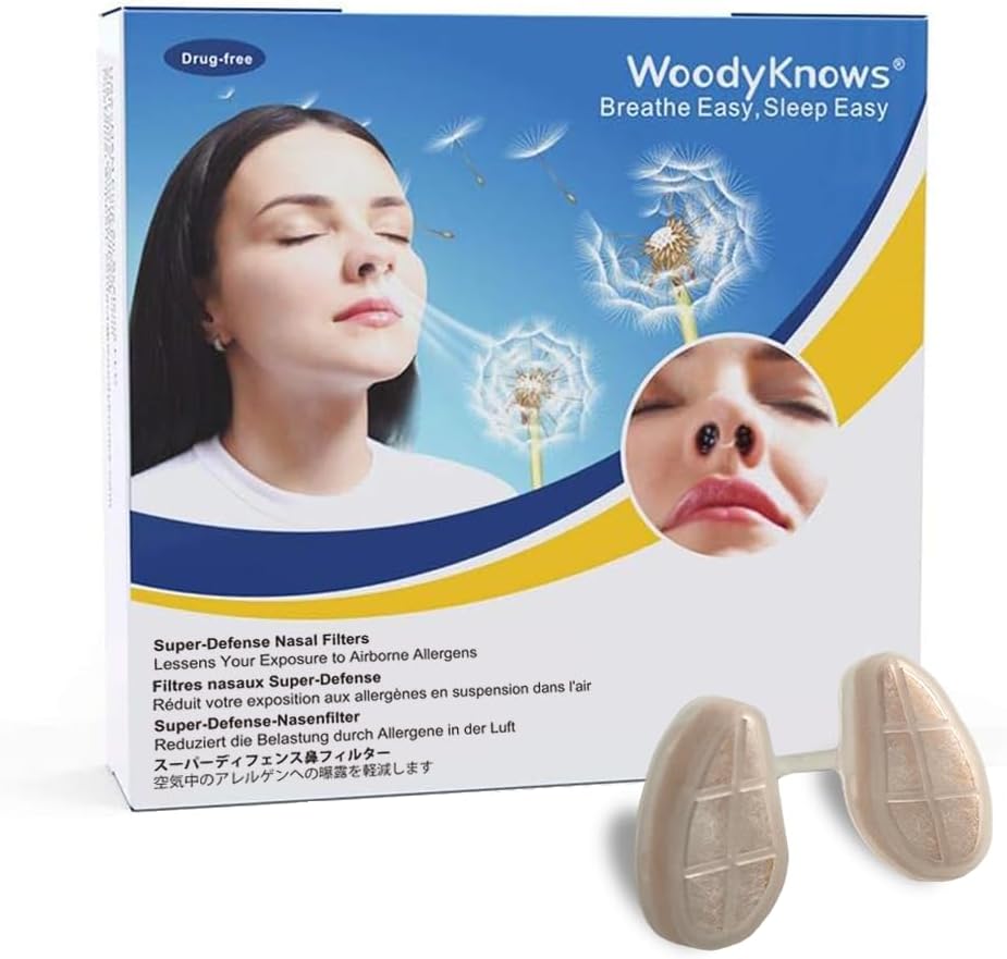 WoodyConhece 3 filtros nasais de superdefesa com 24 pares de filtros de substituição, alergias sazonais e ajuda à poluição industrial (Narrow, Large, 3 filtros + 24 substituições)
