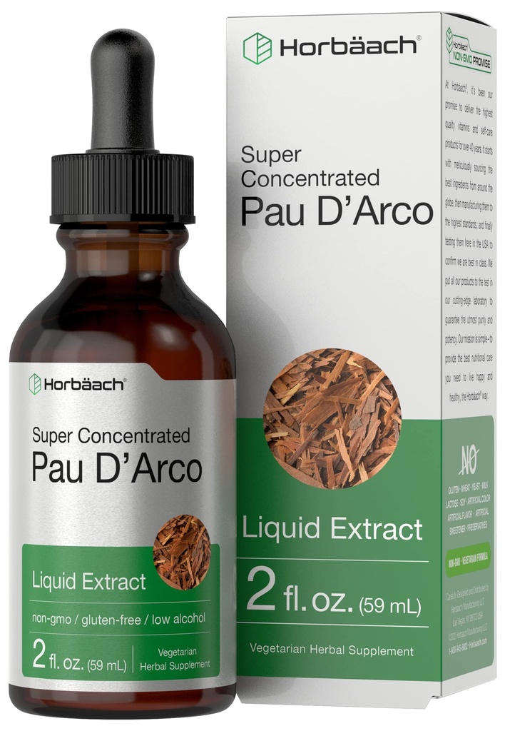 Horbaach PAU D Arco Bark Tintura 2 fl oz . Tabebuia Avellanedae Herb Extract . Baixas gotas de álcool líquido . Vegetariano, não-GMO e sem glúten Suplemento de ervas
