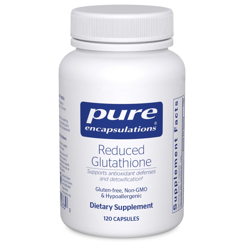 Encapsulamentos Puros Glutationa Reduzida Suplemento antioxidante hipoalergénico para apoiar a saúde do fígado e das células* 120 Cápsulas