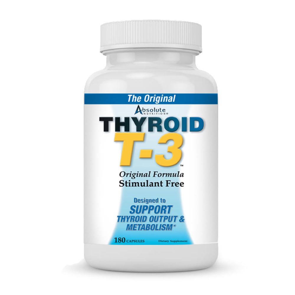 Nutrição Absoluta Thyroid T-3 Radical Metabolic Booster, Energia & Focus Cápsulas de fórmula de suporte de tiroide sem sabor, Metabolismo Natural Booster, Apoio Função de tiroide saudável, 180 Cápsulas