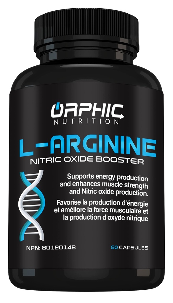 NUTRIÇÃO ORPHIC L Suplemento de Arginina para Homens 1000mg+ - 60 Cápsulas - L Suplemento de Óxido Nítrico e Citrulina para apoiar a saúde muscular, resistência ao exercício, Vascularidade, Saúde do Coração, Níveis de Energia*