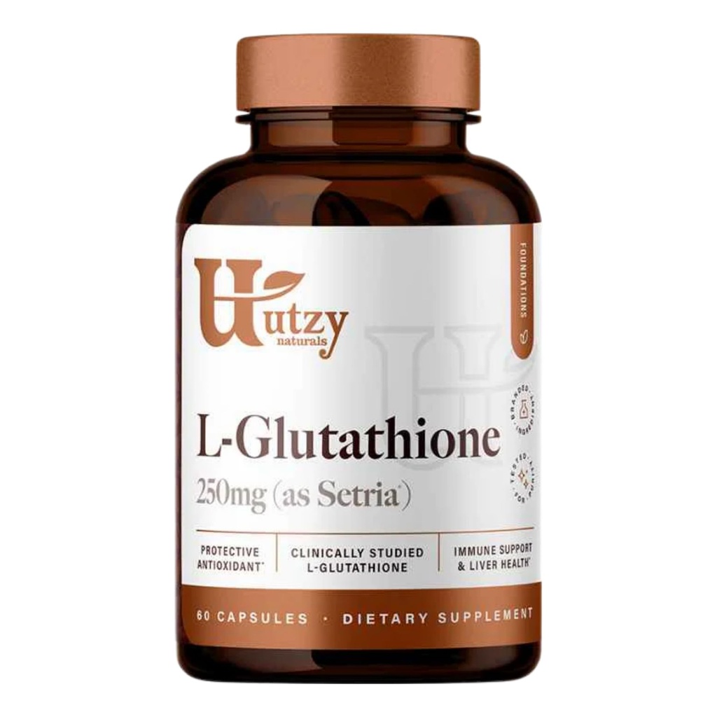 Utzy Naturals L-Glutationa □ Apoio imunológico e antioxidante □ Setria® 250mg Forma reduzida Glutationa □ Alta Absorção