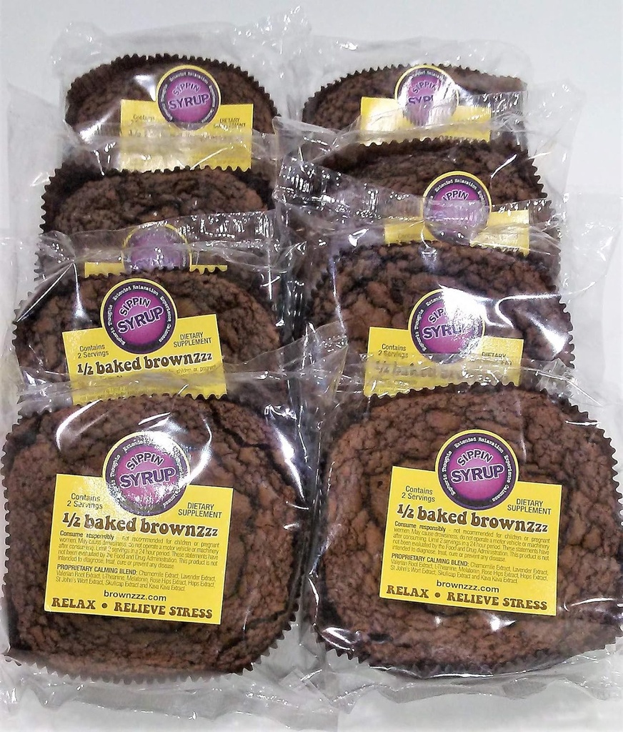 1/2 Baked Brownzzz - Relaxar e aliviar o estresse - Qty. de 8 em caixa - Suplemento dietético com Camomila, Lavanda, Valerian, St. John's Wort e Mais (8)