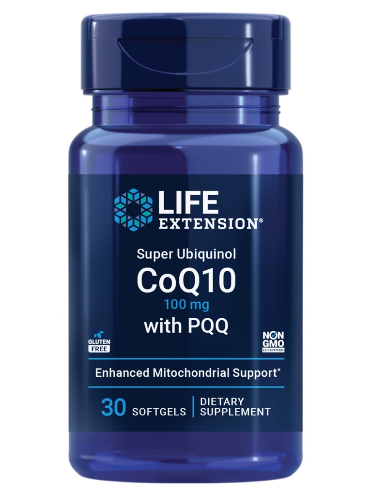Extensão de vida Super Ubiquinol CoQ10 com PQQ, coenzima Q10, pirroloquinolina Quinone, Suplemento de Saúde Cardíaca, Absorção Máxima, 100 mg, Não-GMO, Gluten-Free, 30 softgels