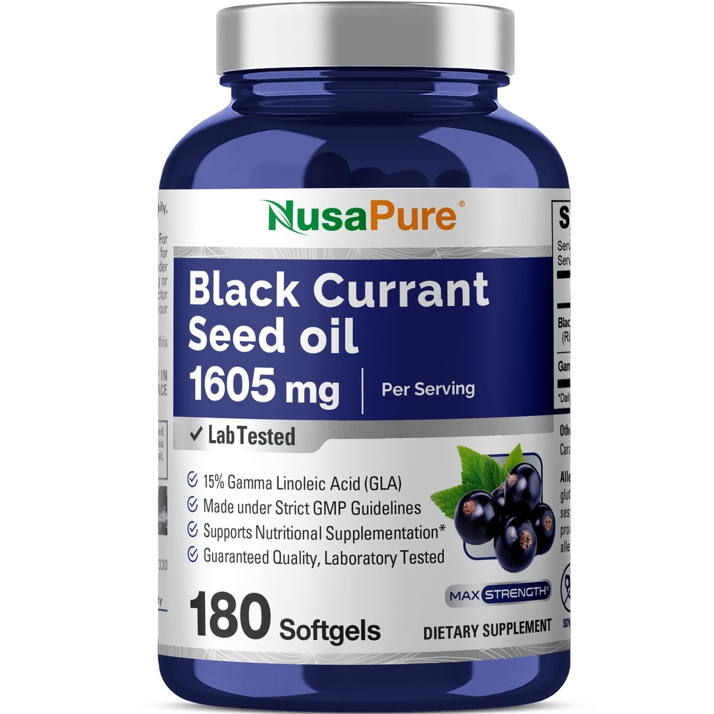 NusaPure Black Grorant Seed Oil 1605 mg Ácido gama linoleico (GLA) 15% 180 Softgels (Não-GMO, sem soja)