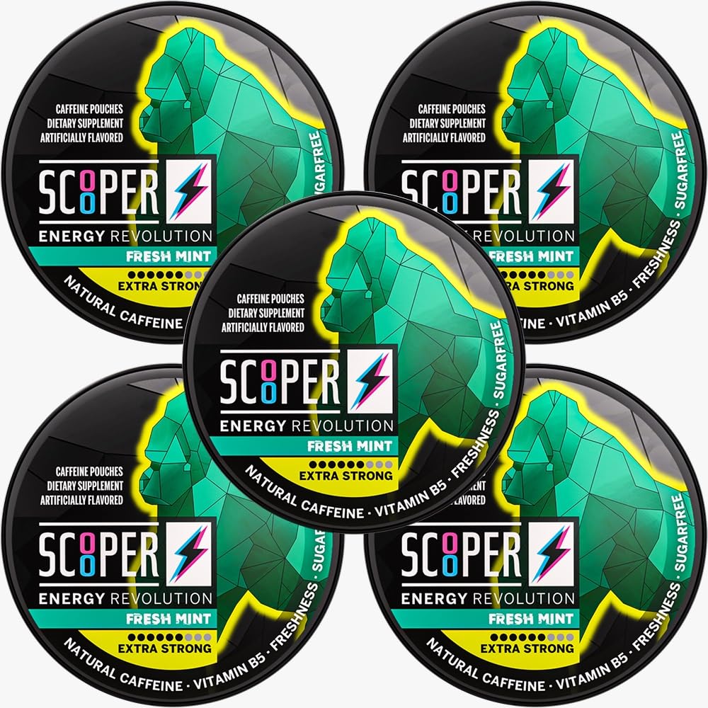 Scooper Energy Fresh Mint □ Extra Strong 80mg Cafeína □ Energy Pouches Sugarfree