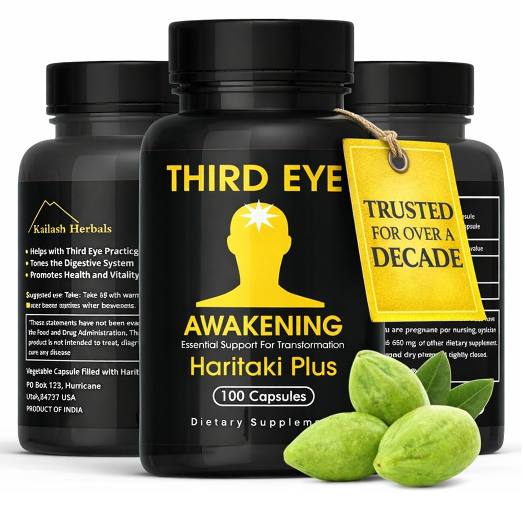 Terceiro despertar olho - Organic Haritaki Cápsulas- Kailash ervas-100 Cápsulas- 650 mg cada-Terminalia chebula- Vegan