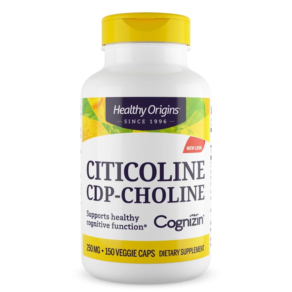 Origem saudável Cognizin (Citicolina), 250 mg - Suplemento do cérebro para memória com Citolina CDP Choline - Não-GMO, Vegan & Suplemento sem glúten - 150 Cápsulas Veggie