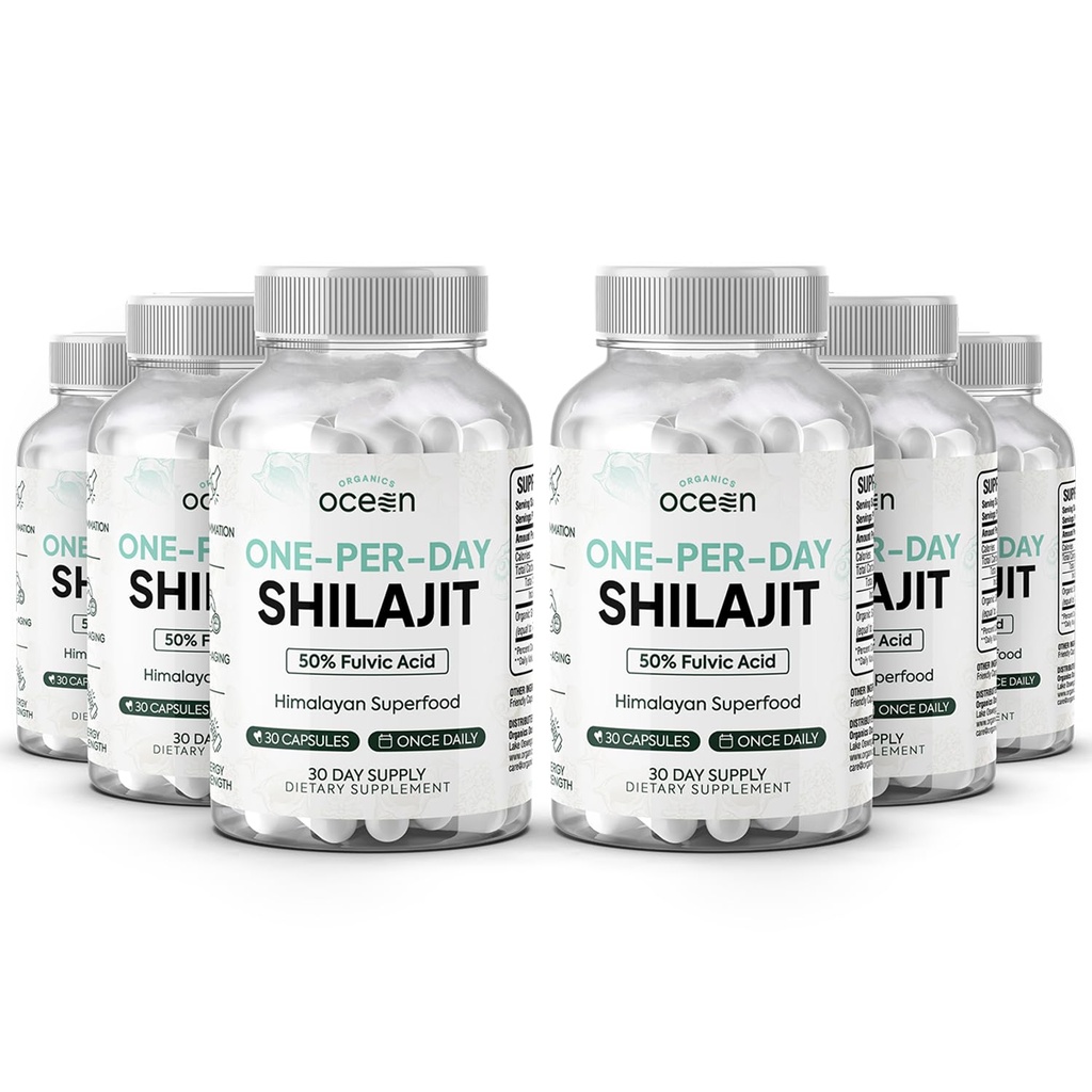 Orgânicos Oceano um-por-dia Shilajit para homens e mulheres - Suplemento natural e potente Shilajit para a idade-defender, força óssea, suporte hormonal e mais - 6 cápsulas Shilajit