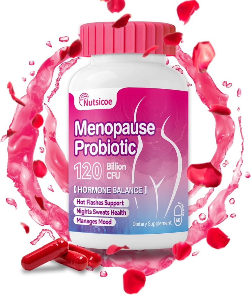 Suplemento da Menopausa Feminina - 120 bilhões de UFC Probióticos femininos para equilíbrio do pH - Probióticos All-Natural para flashes quentes, suores noturnos, balanço do humor e do hormônio - 60 cápsulas