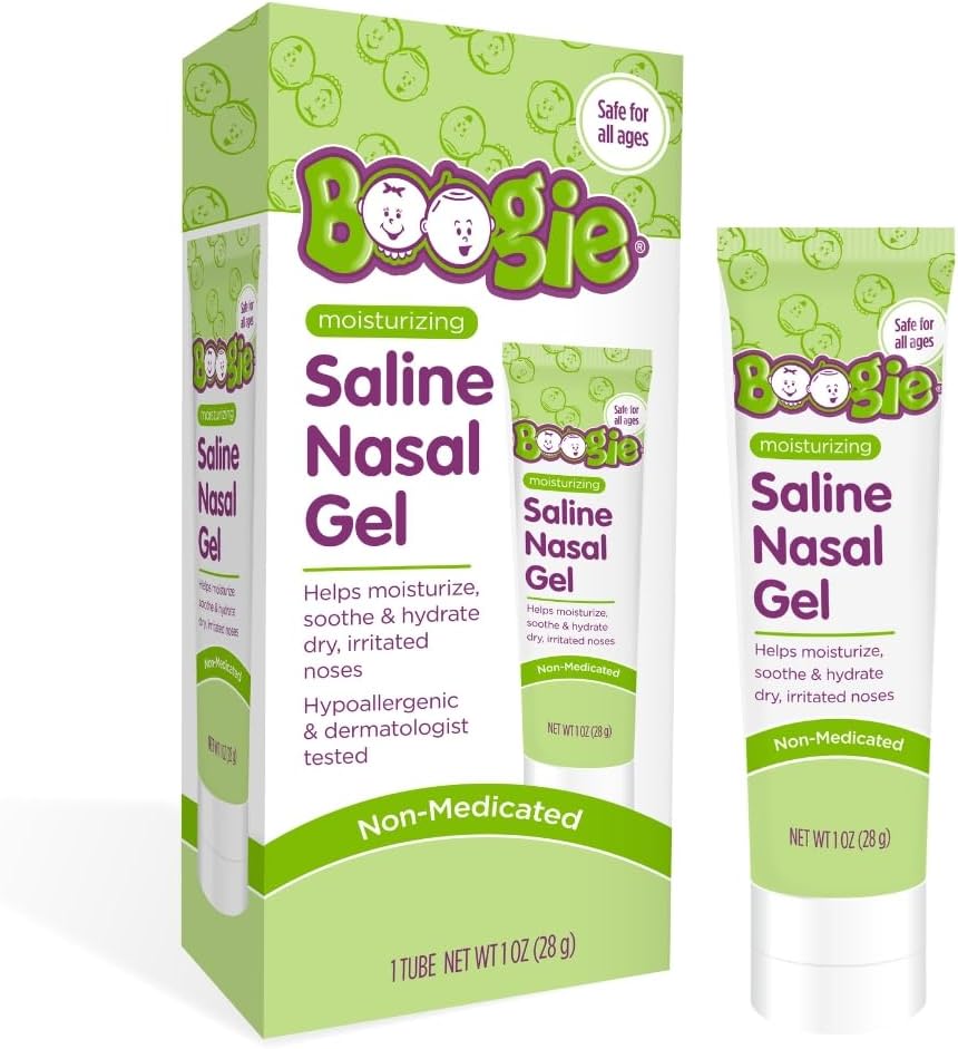 Boogie Salline Nasal Gel, feito com Aloe e Isotonic Saline, Acalma e Hidratas Nariz seco ou irritado, sem cheiro, pacote de 1