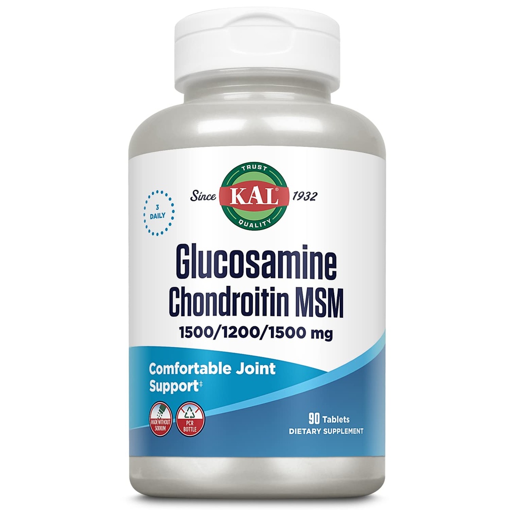 KAL Glucosamina Chondroitin HSH, Suplemento de Apoio Conjunto para Mulheres e Homens, 1500mg Sulfato de Glucosamina, 1200mg Chondroitin, 1500mg HSH, Desintegração Rápida, Garantia de 60 dias, 30 Servings, 90 comprimidos