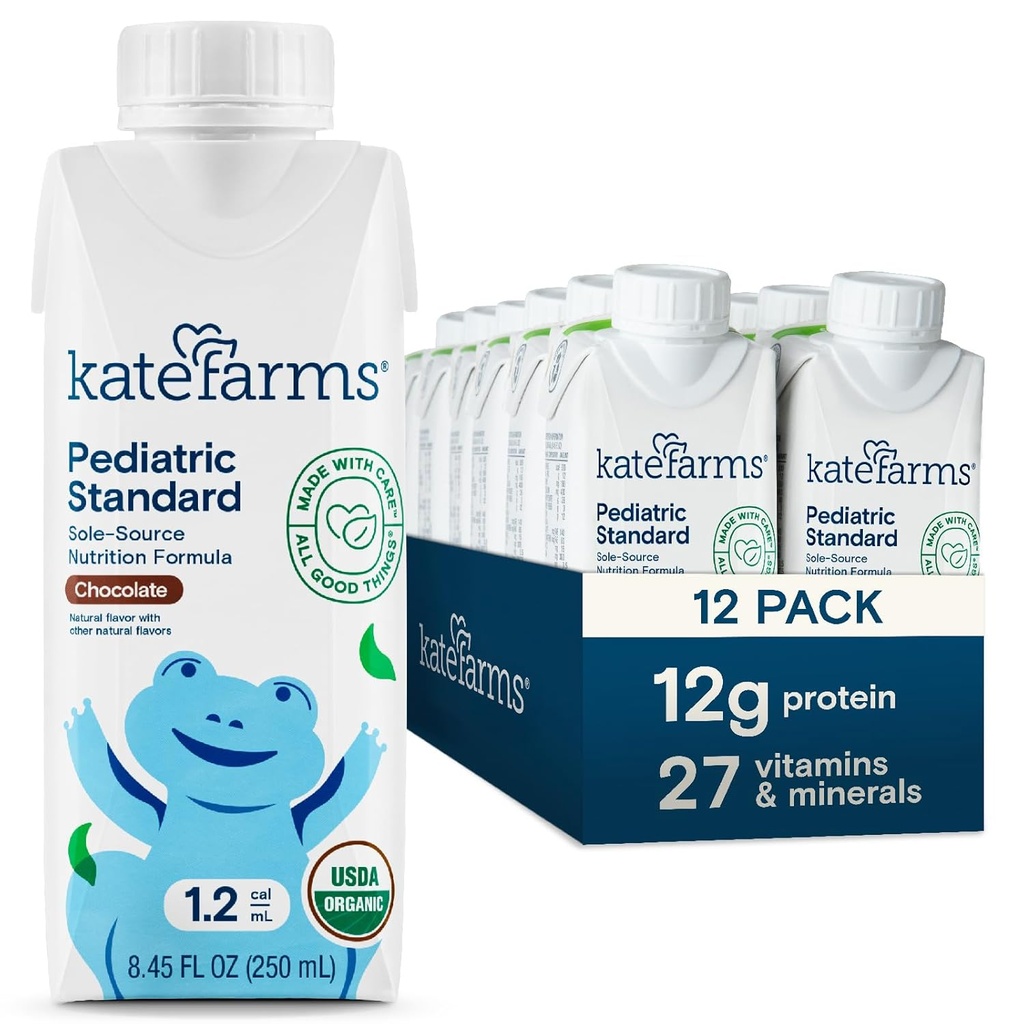 KATE FARMS Orgânica Pediátrica 1,2 Alta Caloria Chocolate Nutrição Shake, 12g Proteína, 27 Vitaminas e Minerais, Reposição de Refeição, 8,45 onças (12 embalagem)