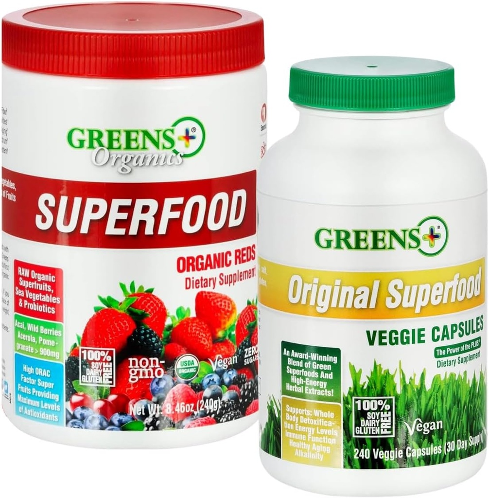 Verdes+ Vermelhos orgânicos Superfood Pó Orgânico Super Veggie Cápsulas