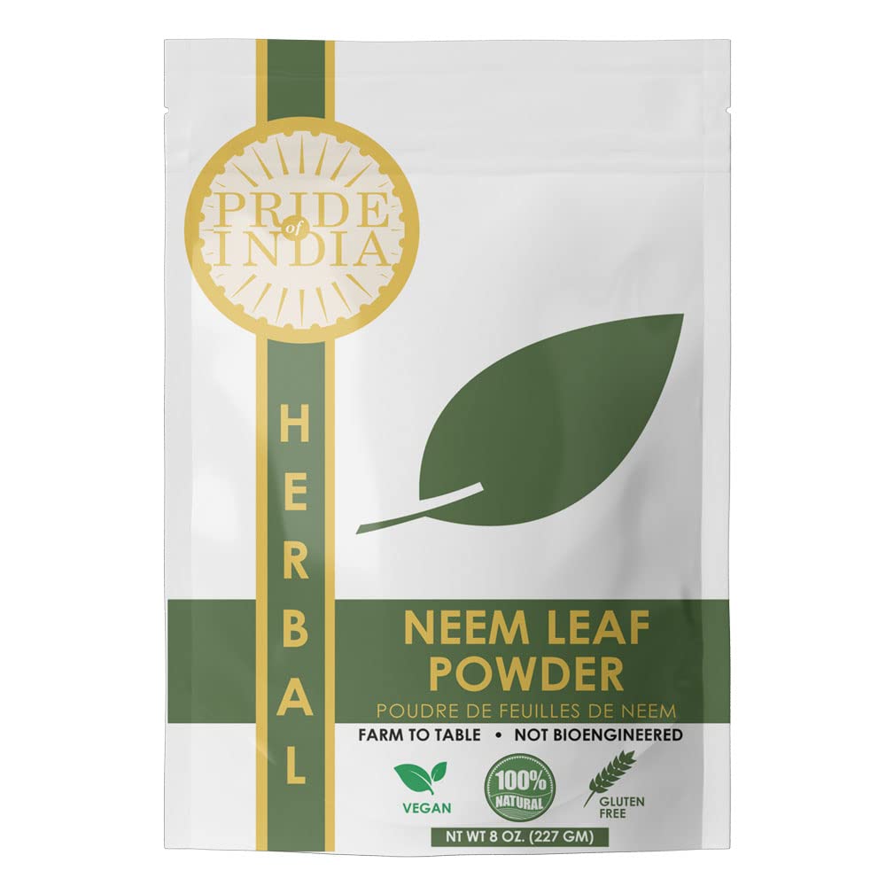 Orgulho da Índia □ Natural Neem/Margosa Herb Powder 8 oz (227 gm) □ Nutriente-Rich Superfood □ Adicione-o a smoothies, sucos e molhos □ Amargo, terrestre & sabor adstringente □ 100% natural Vegan, sem glúten