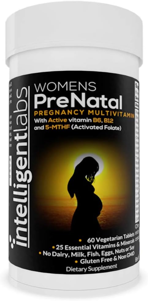 Laboratório inteligente Multivitamínico pré-natal feminino, 25 vitaminas essenciais de gravidez e minerais, com 5-MTHF folato ativado, ativo B12 e B6, fácil de tomar, 2 meses de fornecimento