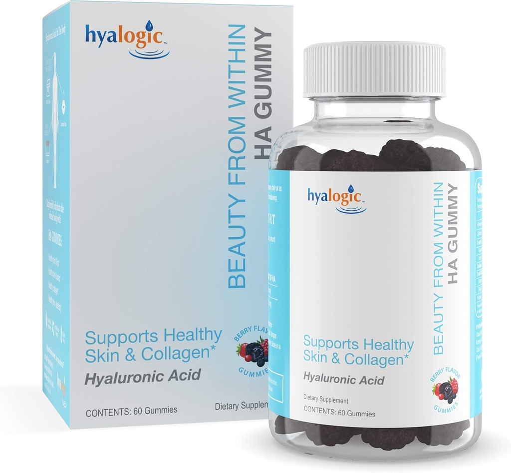 Hyalogic Beauty from Within Hyaluronic Acid Gummies – Ideal para cuidados com a pele e crescimento do cabelo - Delicious Berry-Flavored Gummy Vitaminas – Vegan & Gluten Free (60 Gummies)