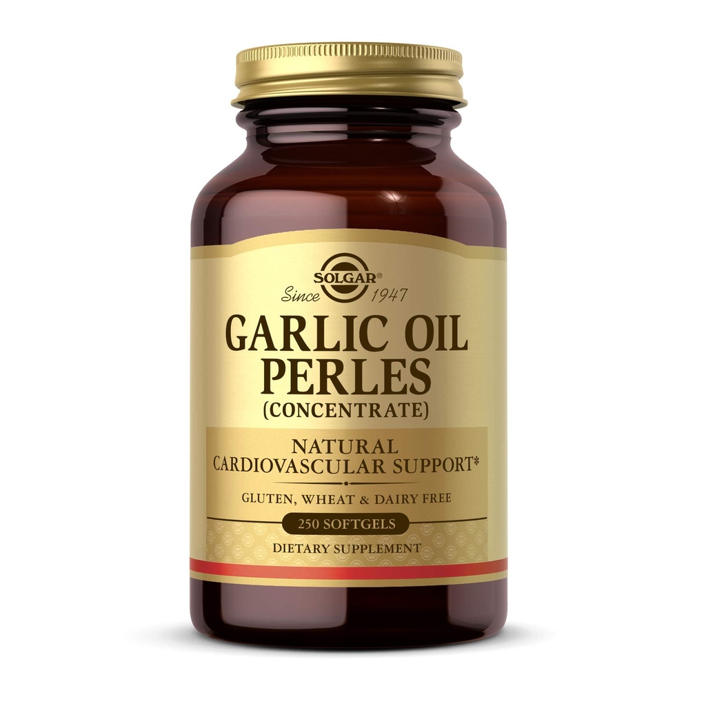 Óleo de alho Solgar Perles, 250 Softgels - Suporte Cardiovascular Natural - Concentrado de óleo de alho, Odor reduzido - sem glúten, sem leite - 250 Servões
