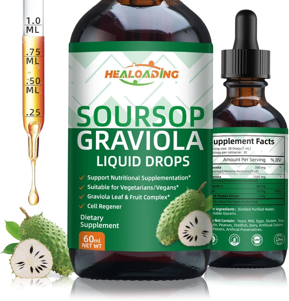 Soursop Bitters Liquid Drop: Organic Graviola Soursop Leaf Extract Liquid for Cell Support, Regeneration, Imune Boost, Relax and Antioxidant Support