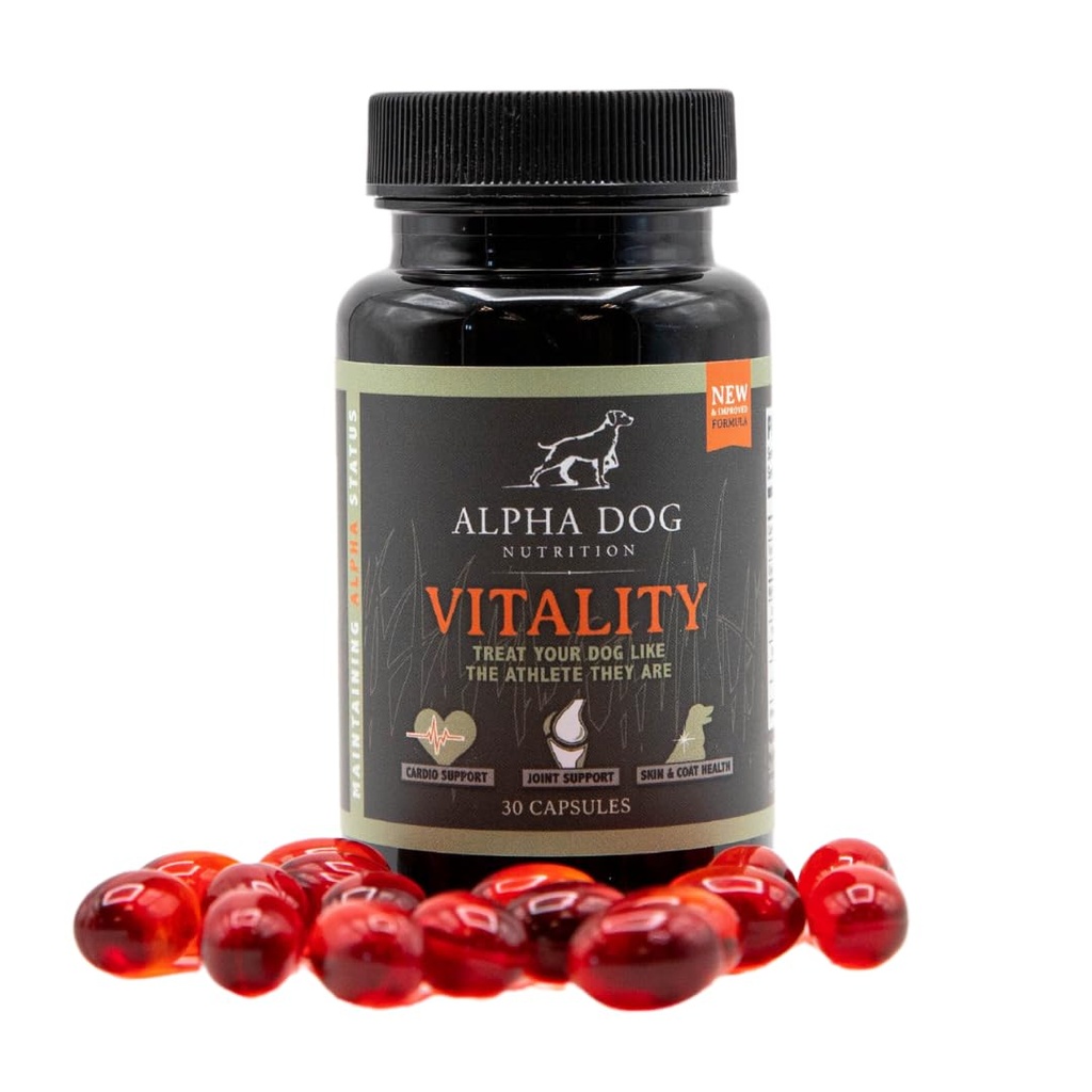 Krill Oil for Dogs - Vitality by Alpha Dog Nutrition - Reduz Alergias Cães, Coceira, & Descamação - Promove Pele Saudável e Revestimento