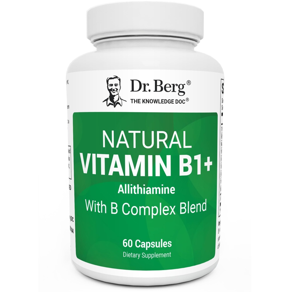 Dr. Berg Natural Vitamina B1 B6 B12 Complexo - Suplemento de vitamina B1 allithiamina com 8 Essential Complexo de vitamina B para homens e mulheres incluindo tiamina, niacina, folato, magnésio e mais - 60 cápsulas
