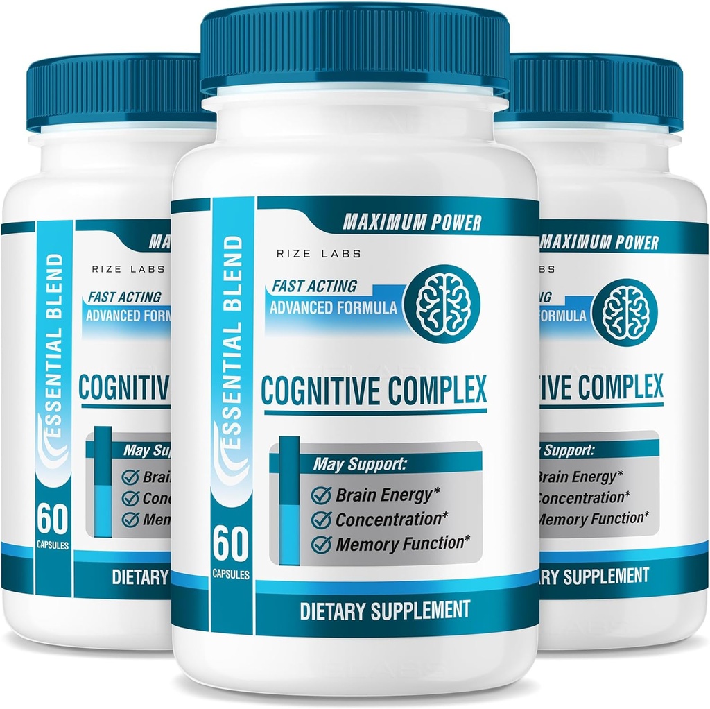 Rize labs - Cápsulas Cognitivas Complexo – Fórmula Diária de Foco & Clarity com Mistura Equilibrada para Alerta, Suporte à Memória e Bem-Estar Diariamente – Comprimidos Fácil de Tomar para Adultos (180 Cápsulas)